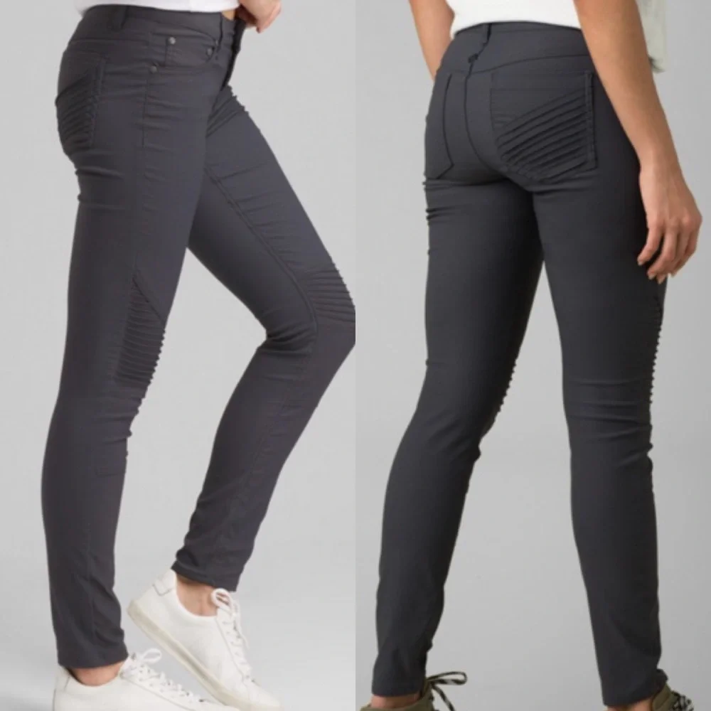 Prana Brenna Pants Skinny Ribbed Moto Skinny Jeans Gray Sz 0